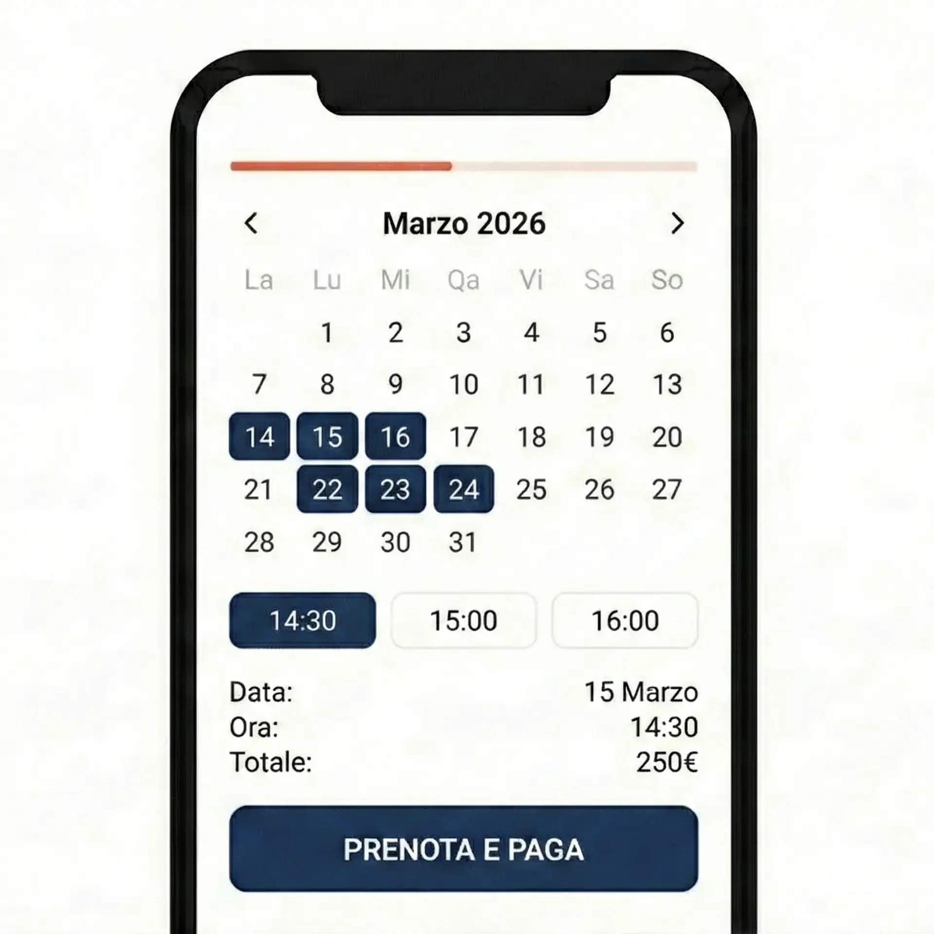 Step 3 calendario prenotazione